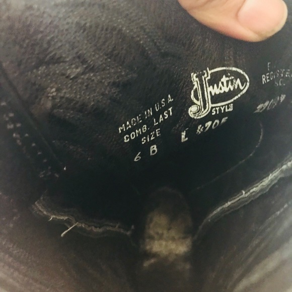 Justin Black Leather Cowboys Boots Size 6B - Picture 7 of 8